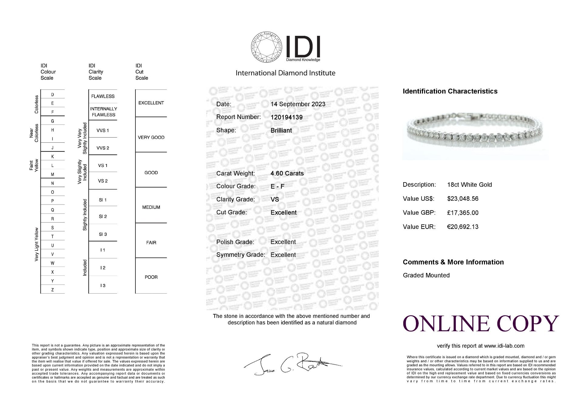 18ct White Gold Tennis Diamond Bracelet 4.60 Carats - Valued By IDI £17,365.00 - Fifty eight round - Image 5 of 5
