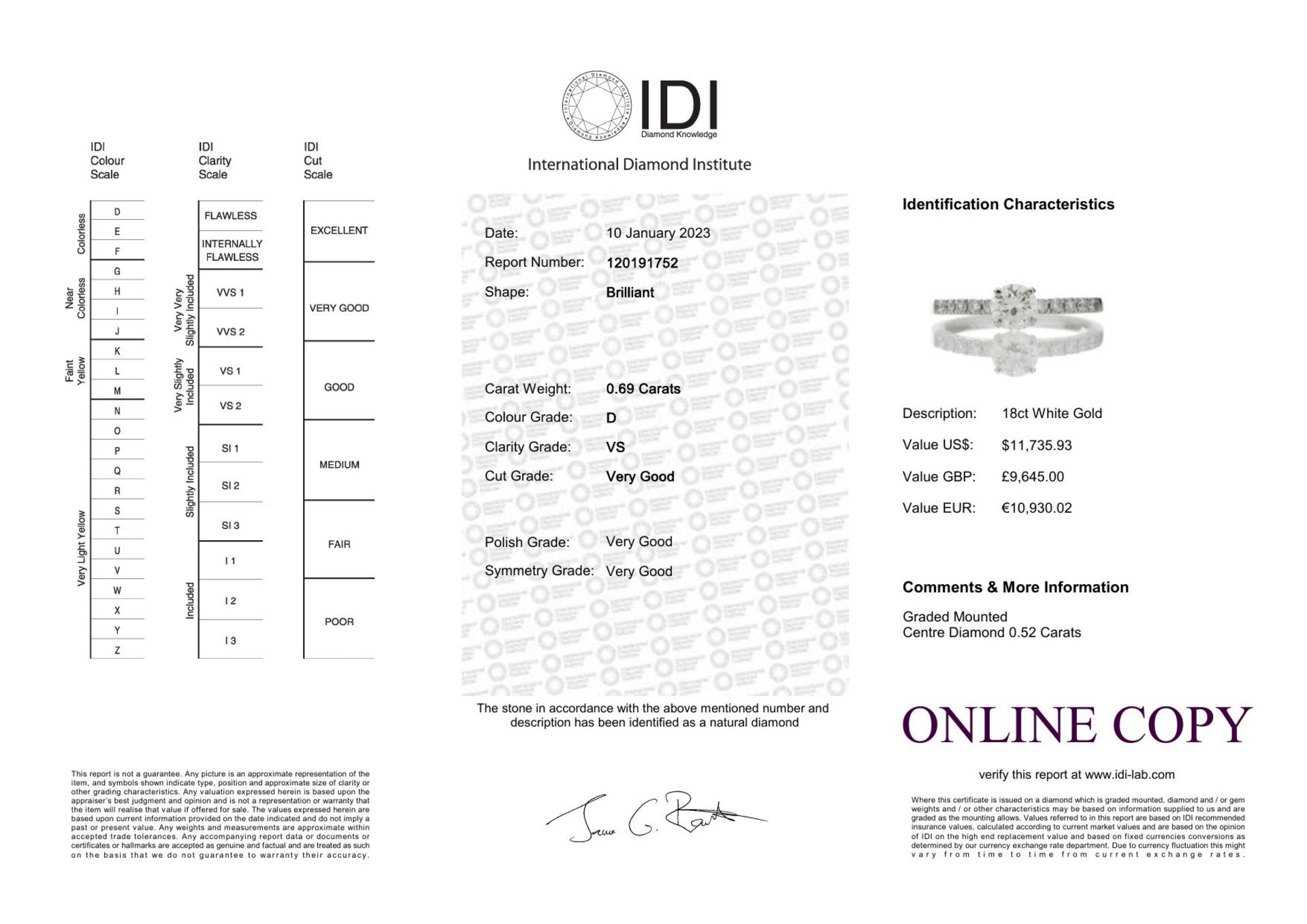 18ct Single Stone Claw Set With Stone Set Shoulders Diamond Ring (0.52) 0.69 Carats - Valued By - Image 5 of 5