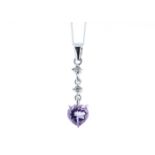 9ct White Gold Amethyst Heart Shape Diamond Pendant (A0.63) 0.01 Carats - Valued By IDI £710.00 -