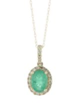 14ct Yellow Gold Oval Emerald And Diamond Pendant And Chain (E1.10) 0.25 Carats - Valued By IDI £3,
