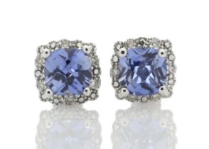 9ct White Gold Created Ceylon Sapphire Diamond Earring (S1.26) 0.06 Carats - Twelve round