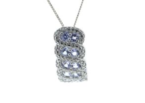 Silver Tanzanite Pendant - Valued By AGI £288.00 - Sterling silver tanzanite pendant, set with ten