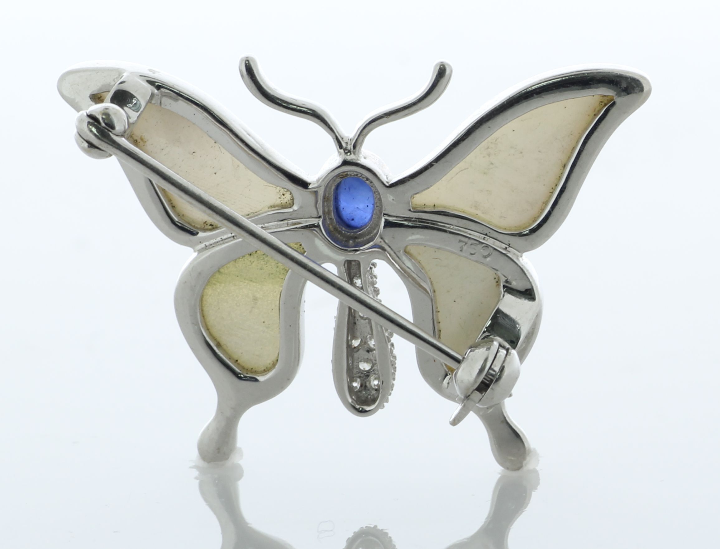 18ct White Gold Diamond Sapphire And Mother of Pearl Brooch 0.10 Carats - Valued By AGI £4,950. - Image 2 of 4