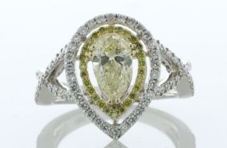 18ct White Gold Diamond Halo Ring 1.78 Carats - Valued By AGI £19,520.00 - A stunning fancy yellow