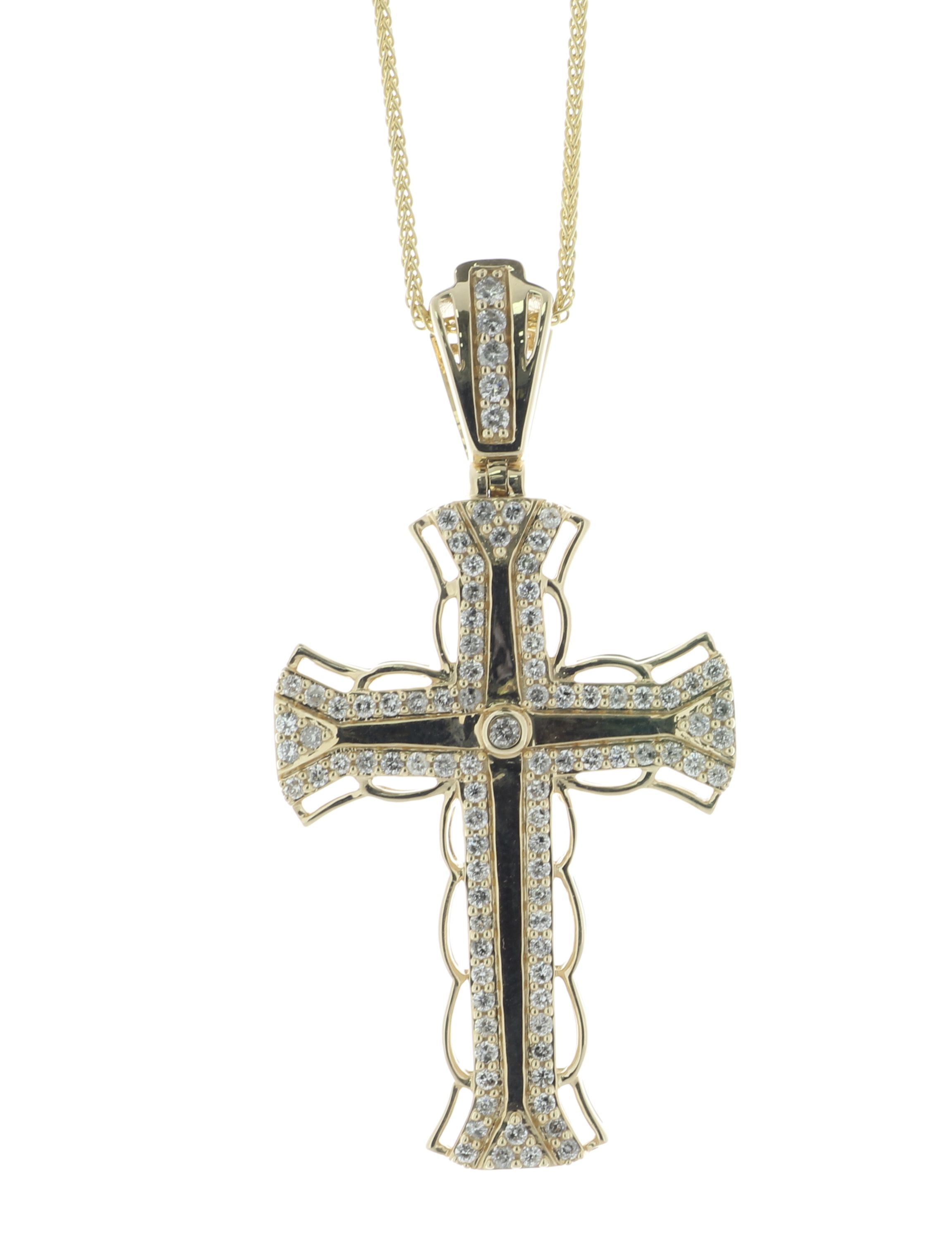 10ct Yellow Gold Diamond Cross Pendant And 18" Chain 1.00 Carats - Valued By AGI £4,930.00 - This