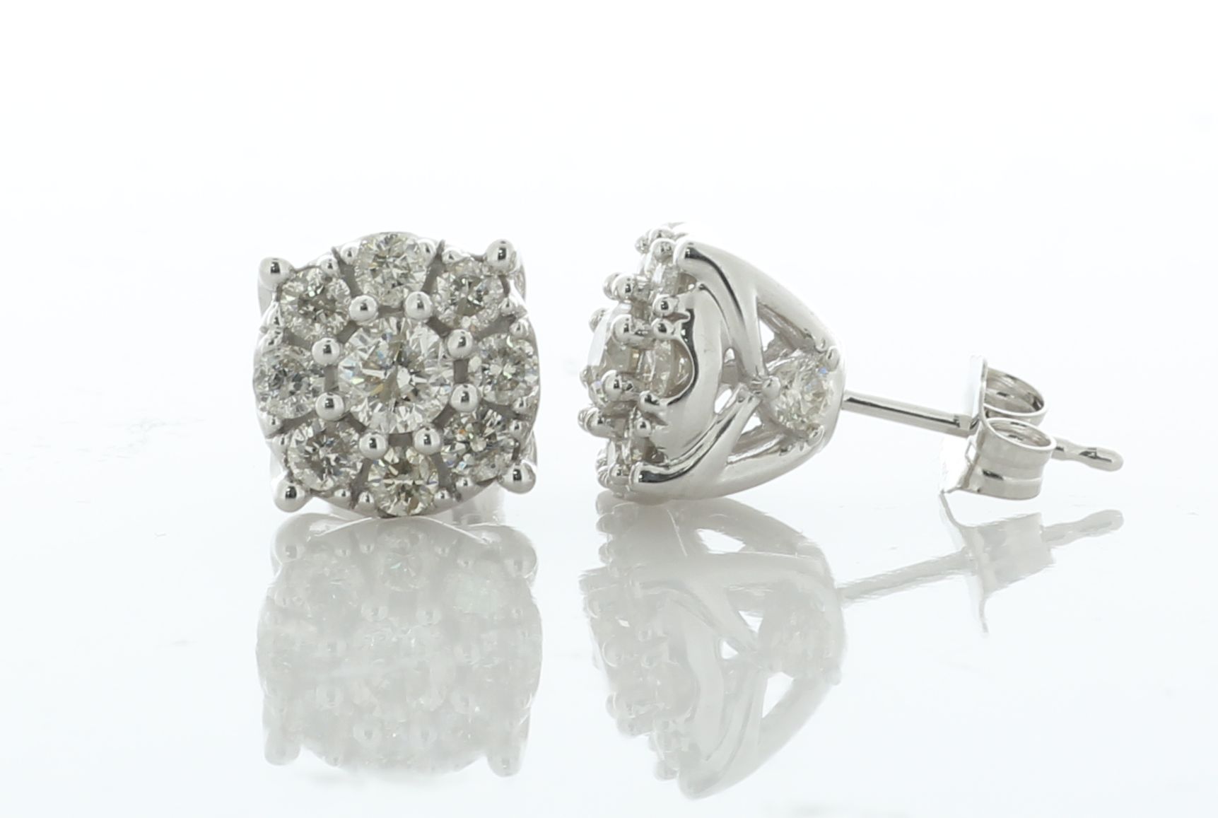 10ct Gold Ladies Cluster Diamond Earring 1.50 Carats - Valued By AGI £3,950.00 - Each of these