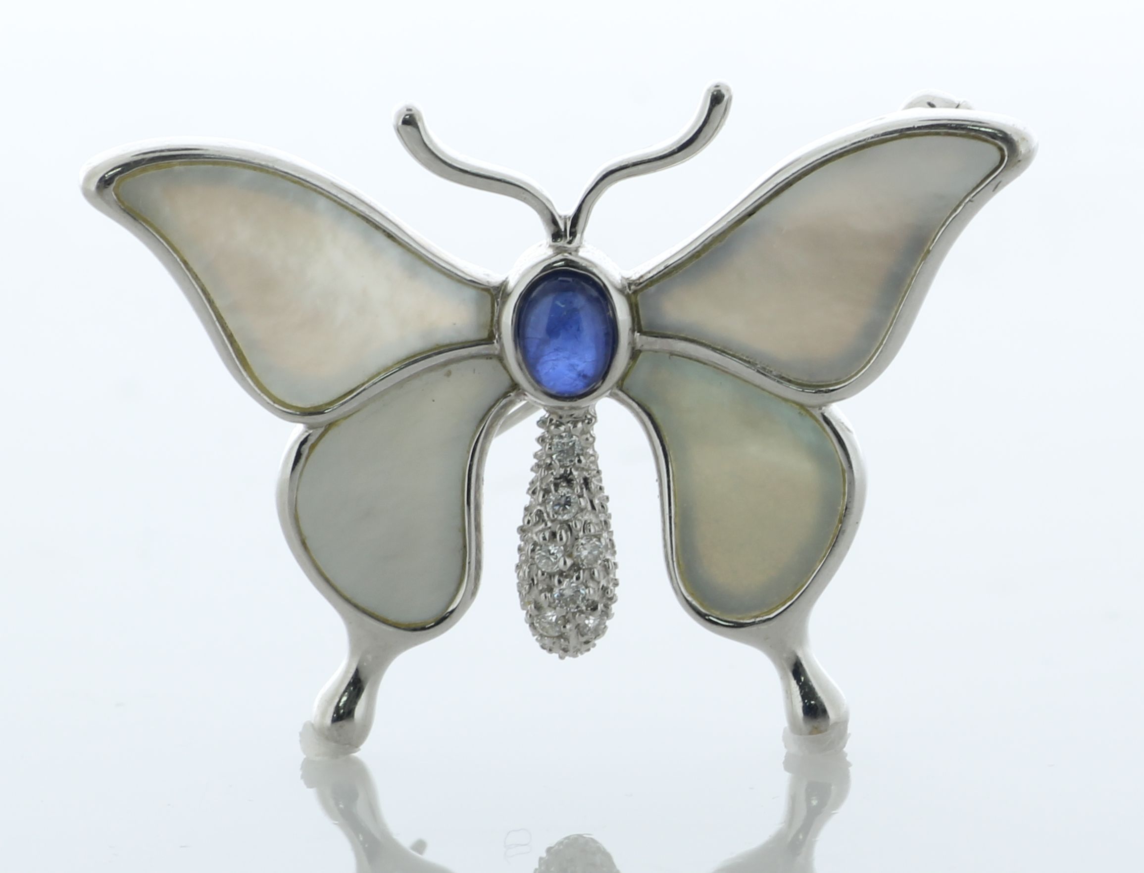 18ct White Gold Diamond Sapphire And Mother of Pearl Brooch 0.10 Carats - Valued By AGI £4,950.