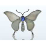 18ct White Gold Diamond Sapphire And Mother of Pearl Brooch 0.10 Carats - Valued By AGI £4,950.