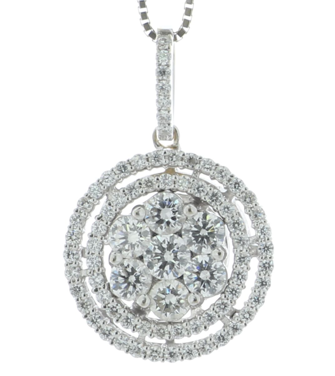 18ct White Gold Diamond Cluster Pendant And Chain 1.00 Carats - Valued By AGI £4,995.00 - Seven - Image 2 of 3