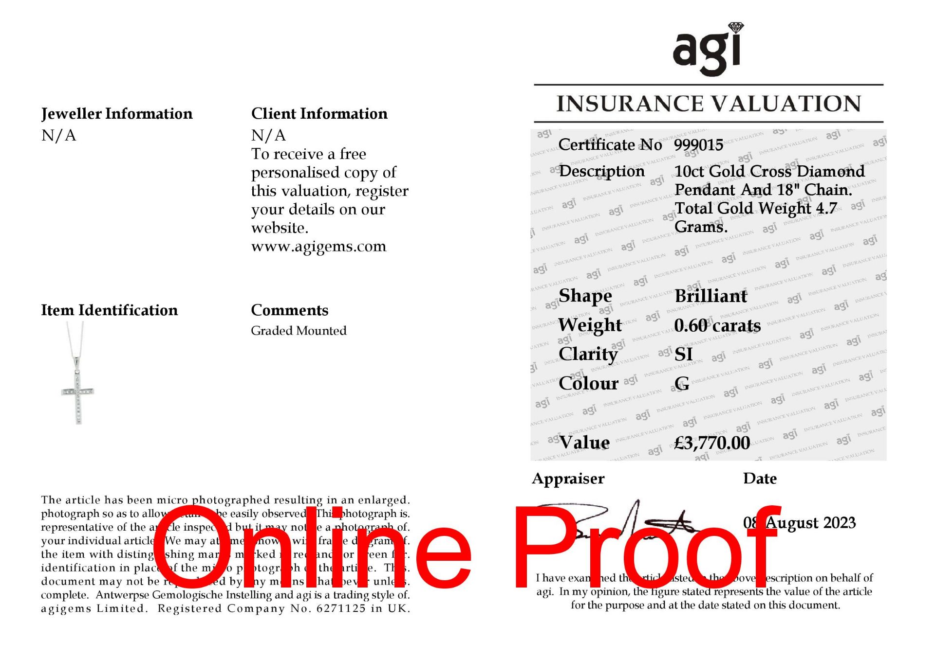 10ct Gold Cross Diamond Pendant And 18" Chain 0.60 Carats - Valued By AGI £3,770.00 - A gorgeous - Image 4 of 4