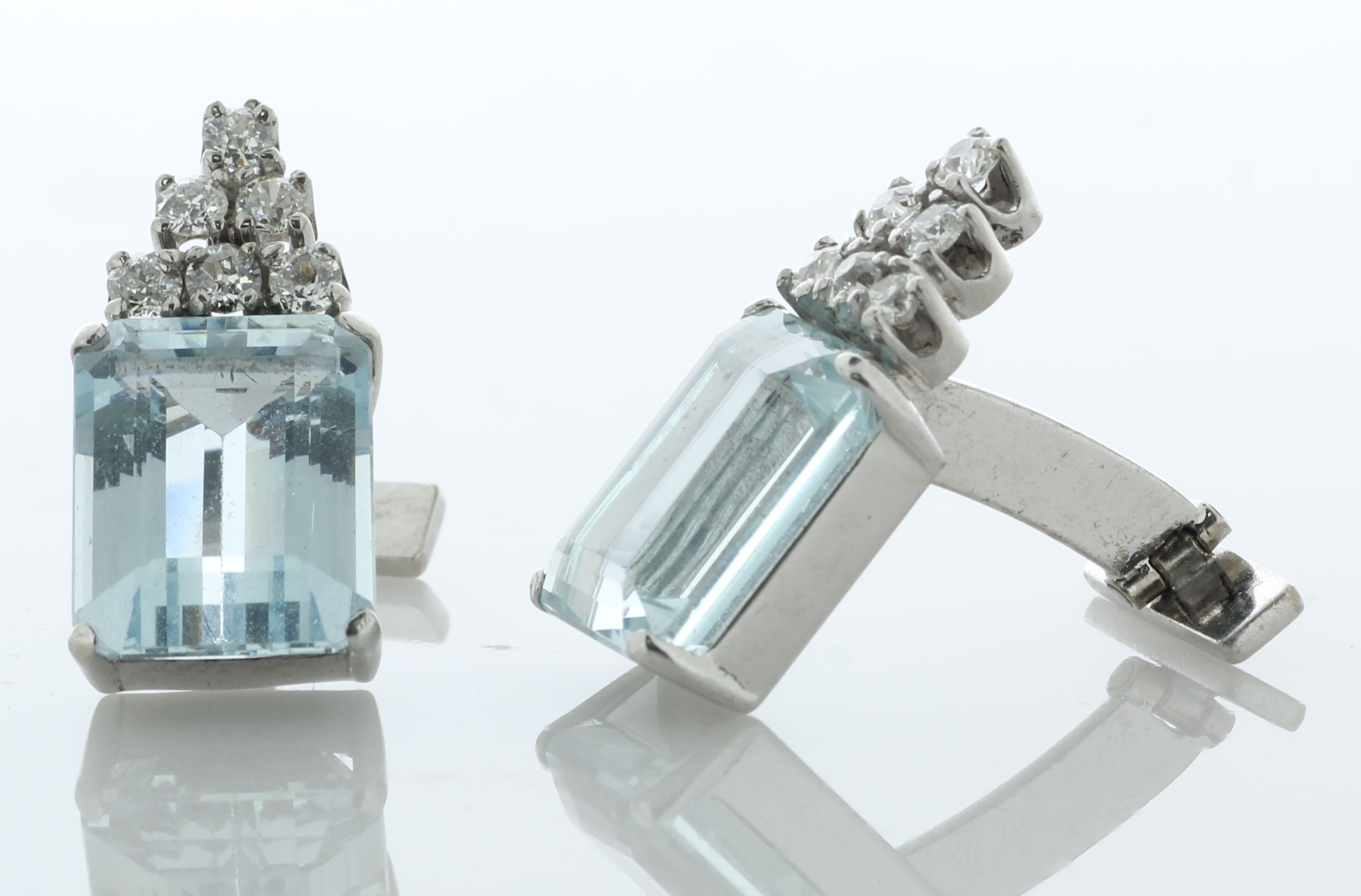 18ct White Gold Diamond And Aqua Marine Cuff Links (A12.00) 0.80 Carats - Valued By AGI £8,425.