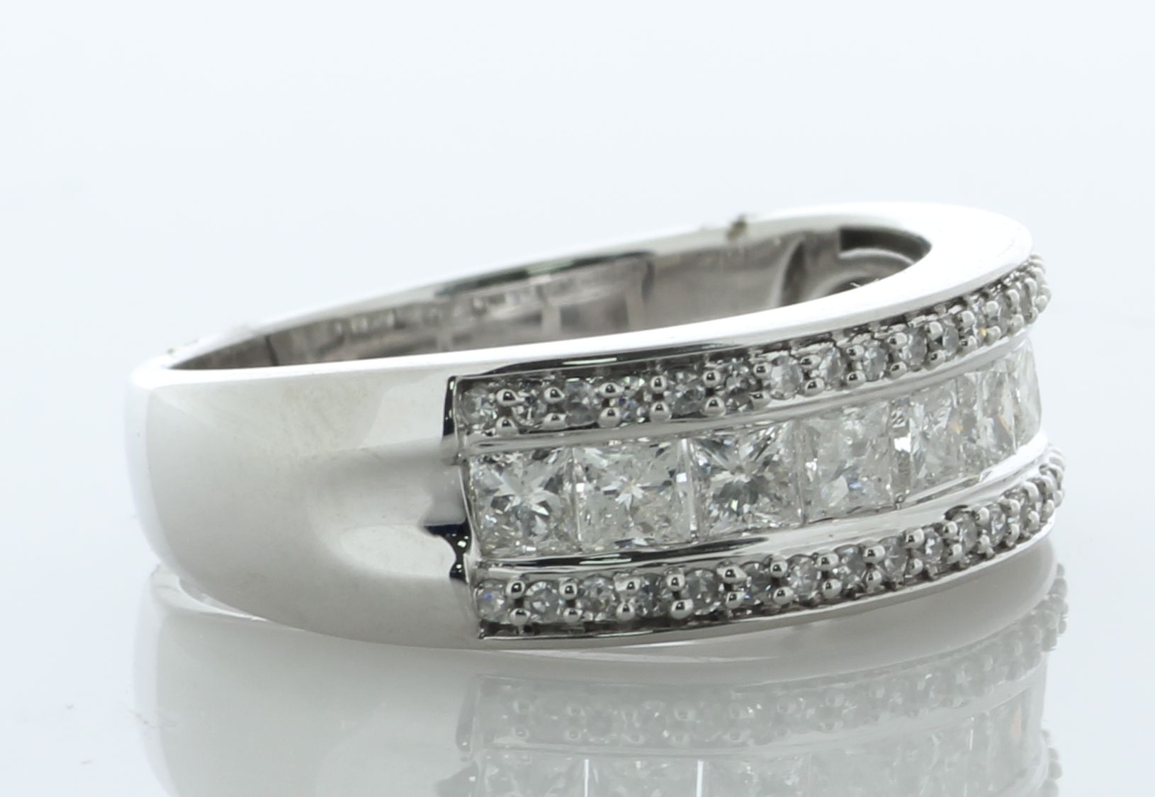 10ct White Gold Semi Eternity Diamond Ring 1.00 Carats - Valued By AGI £5,995.00 - Nine princess cut - Image 2 of 5