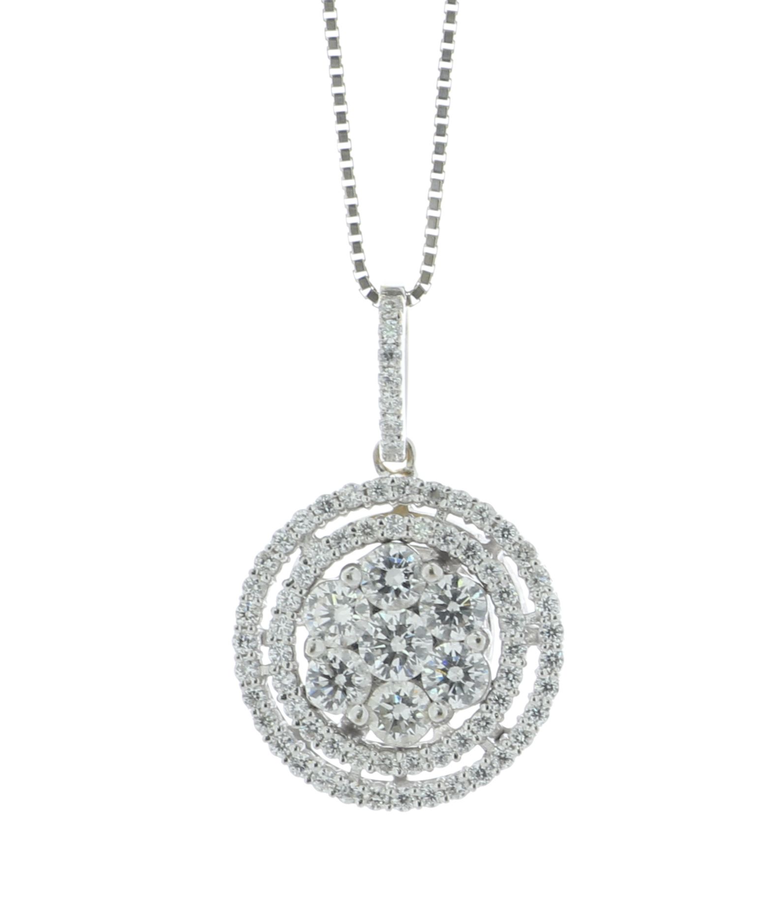 18ct White Gold Diamond Cluster Pendant And Chain 1.00 Carats - Valued By AGI £4,995.00 - Seven