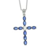 18ct White Gold Diamond And Sapphire Cross Pendant And 18" Chain (S4.23) 0.32 Carats - Valued By AGI