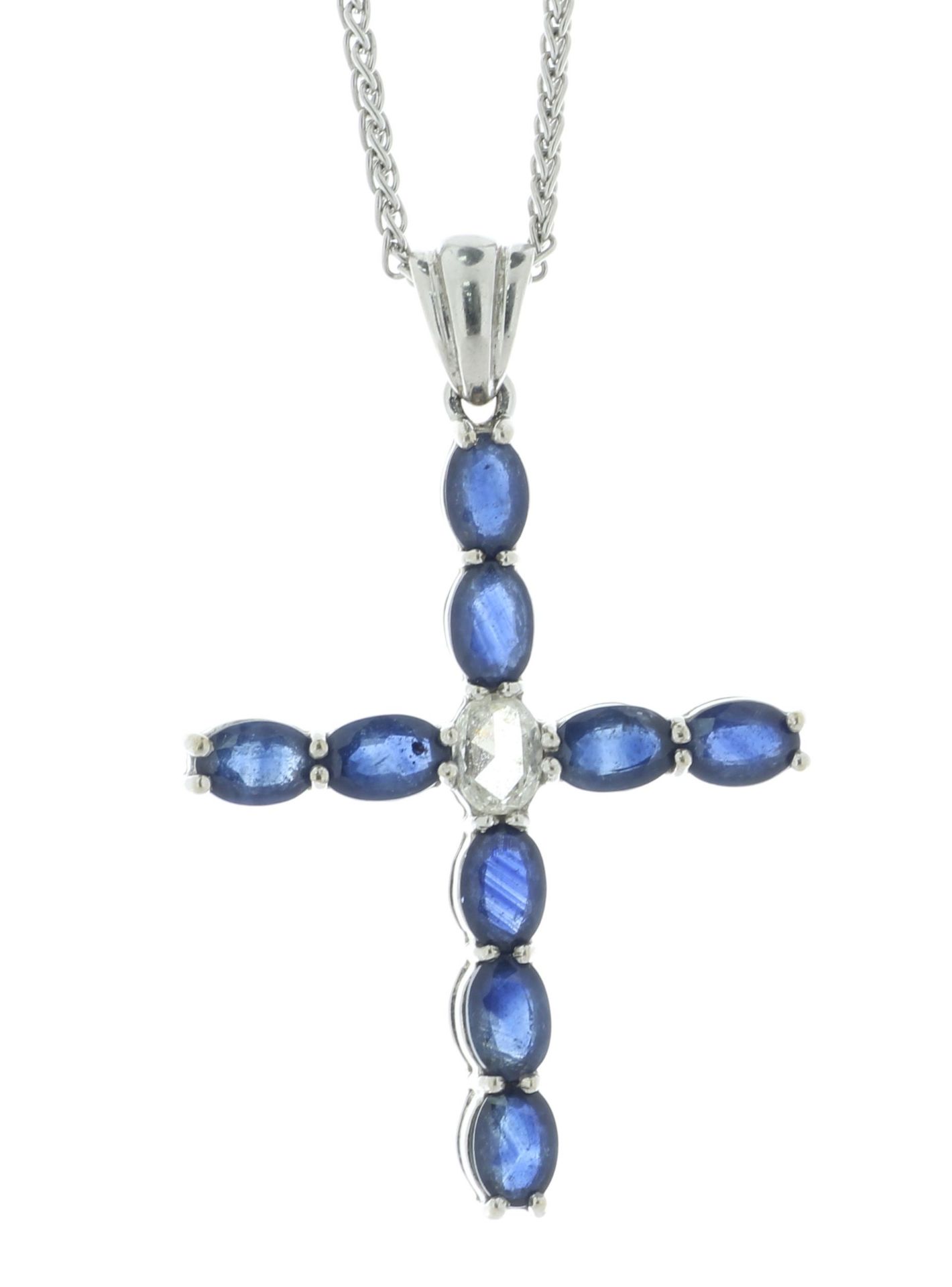 18ct White Gold Diamond And Sapphire Cross Pendant And 18" Chain (S4.23) 0.32 Carats - Valued By AGI