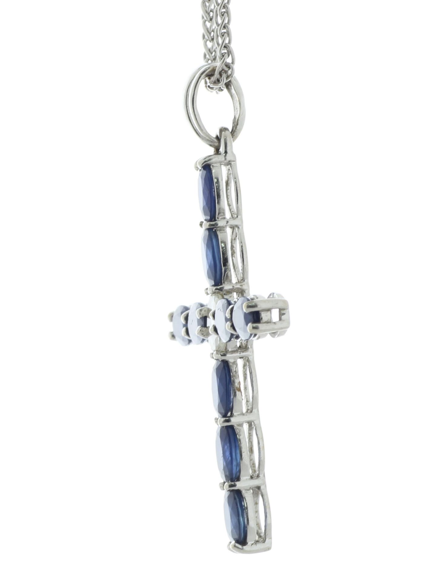 18ct White Gold Diamond And Sapphire Cross Pendant And 18" Chain (S4.23) 0.32 Carats - Valued By AGI - Image 2 of 3