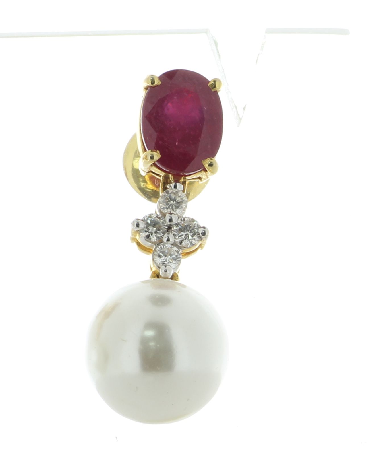 18ct White Gold Ladies Dress Diamond, Pearl And Ruby Earring (R2.40) 0.40 Carats - Valued By AGI £ - Image 3 of 4