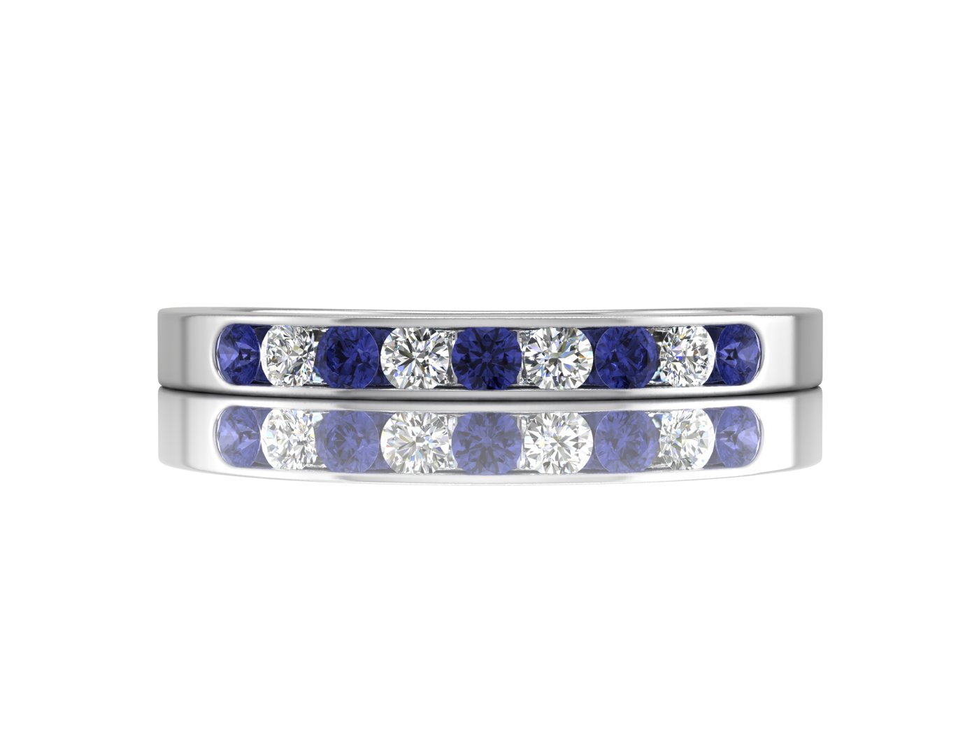 9ct White Gold Channel Set Semi Eternity Diamond & Sapphire Ring (S0.28) 0.12 Carats - Valued By GIE - Image 2 of 5