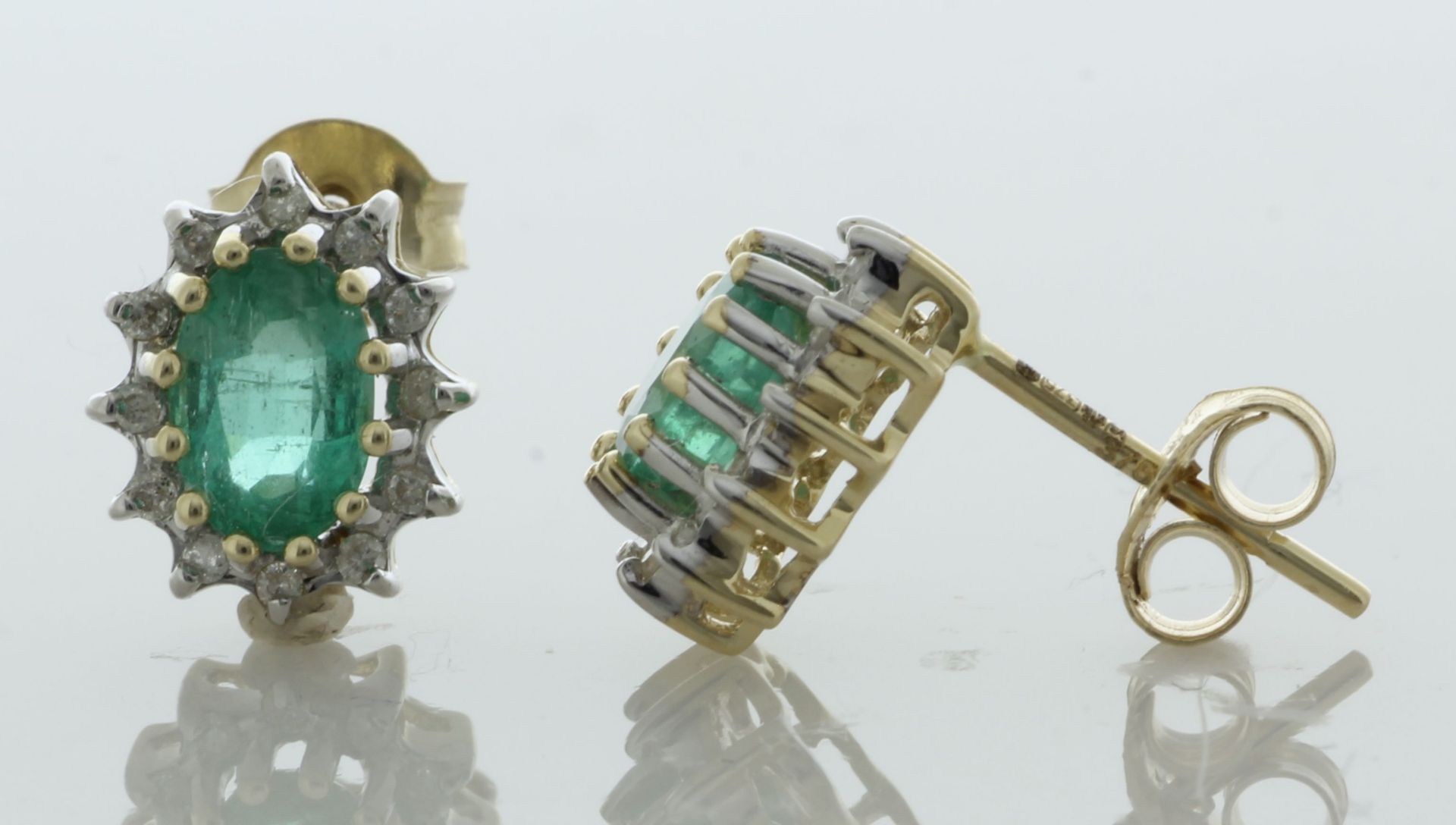 9ct Yellow Gold Diamond and Emerald Earrings (E0.72) 0.12 Carats - Valued By GIE £2,860.00 - These