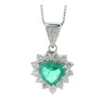 Platinum Diamond And Heart Shaped Emerald Pendant (E1.34) 0.87 Carats - Valued By IDI £36,600.00 - A