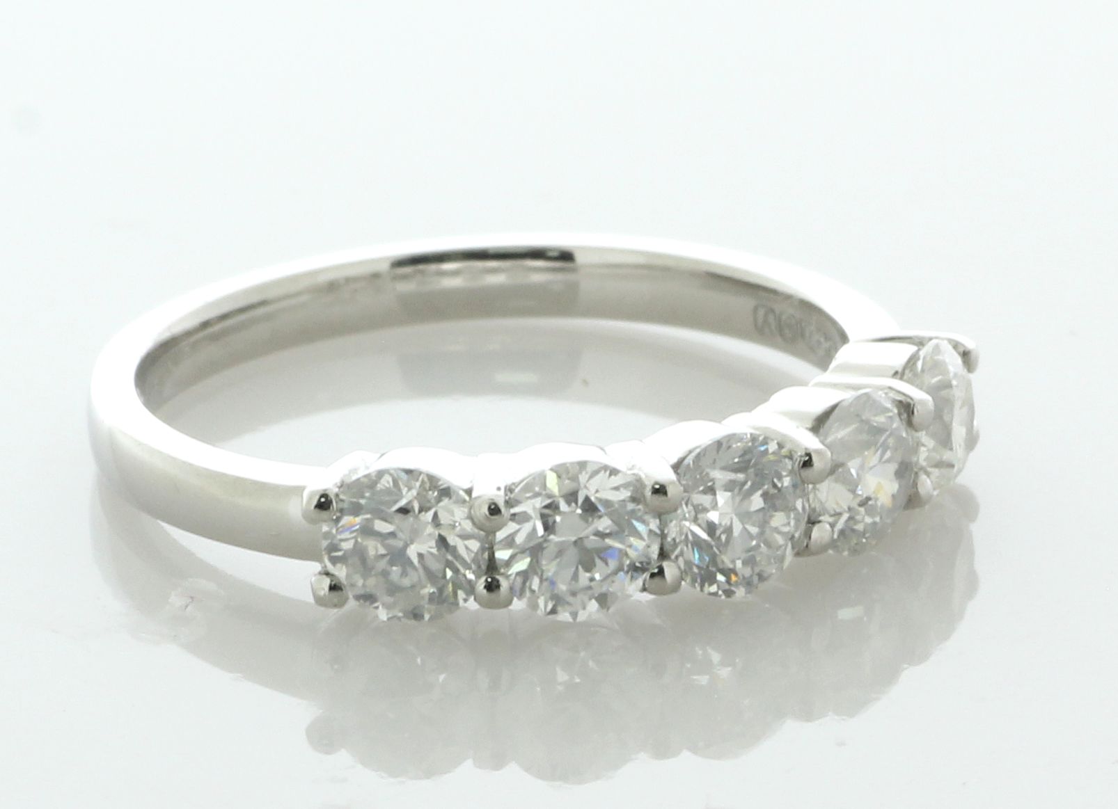 Platinum Five Stone Diamond Ring 1.28 Carats - Valued By IDI £4,630.00 - Five round brilliant cut - Image 4 of 5
