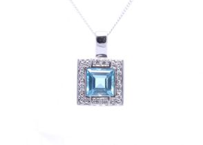 9ct White Gold Blue Topaz Diamond Cluster Pendant (BT1.46) 0.04 Carats - Valued By IDI £1,795.00 - A