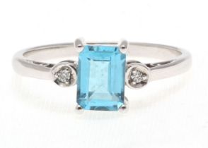 9ct White Gold Blue Topaz Diamond Ring (BT1.65) 0.02 Carats - Valued By GIE £1,220.00 - An emerald