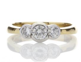 18ct Three Stone Rub Over Set Diamond Ring 0.65 Carats - Valued By IDI £5,450.00 - Three round