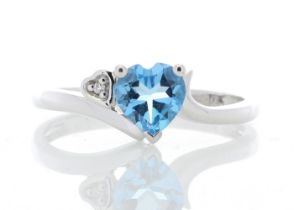 9ct White Gold Diamond and Heart Shaped Blue Topaz Ring (T 1.03) 0.01 Carats - Valued By GIE £1,