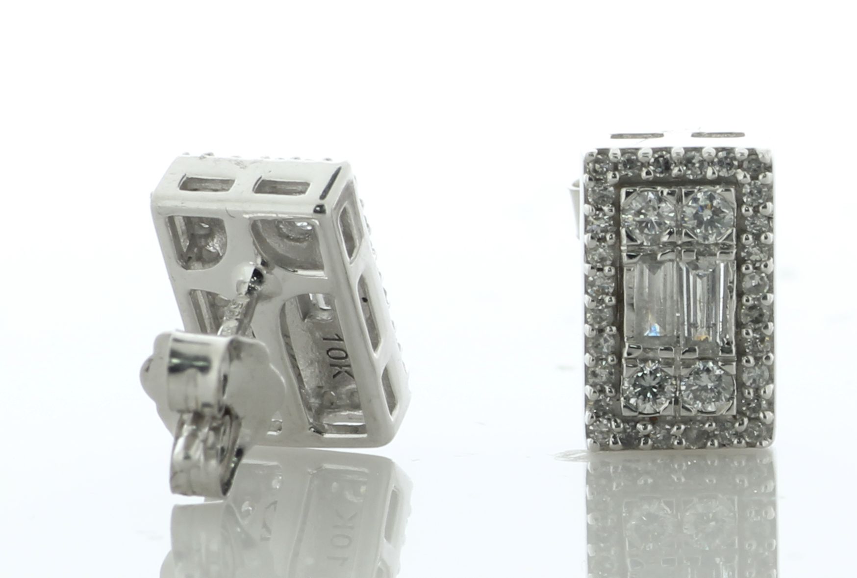 9ct White Gold Emerald Cluster Diamond Stud Earring 0.50 Carats - Valued By IDI £2,560.00 - Designed - Image 4 of 5