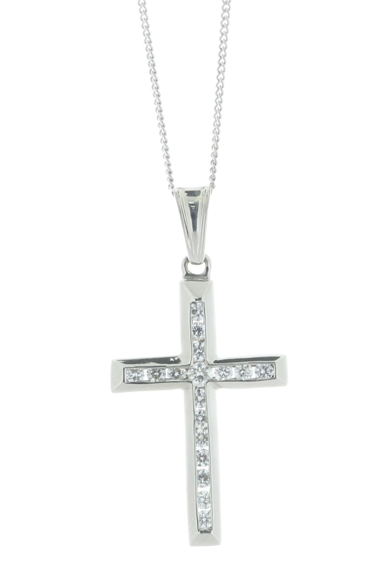 10ct Gold Cross Diamond Pendant And 18" Chain 0.60 Carats