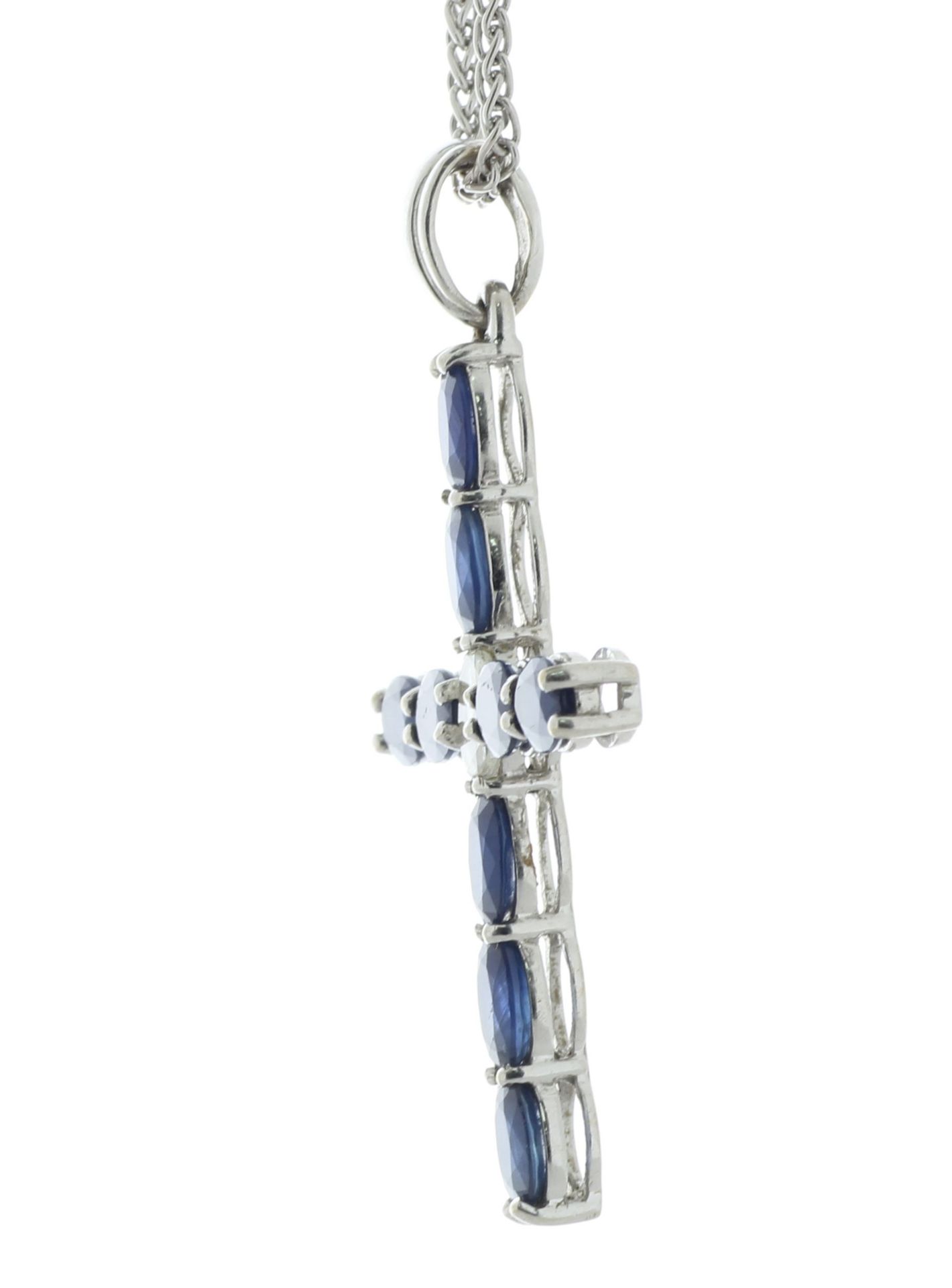 18ct White Gold Diamond And Sapphire Cross Pendant And 18" Chain (S4.23) 0.32 Carats - Image 2 of 3