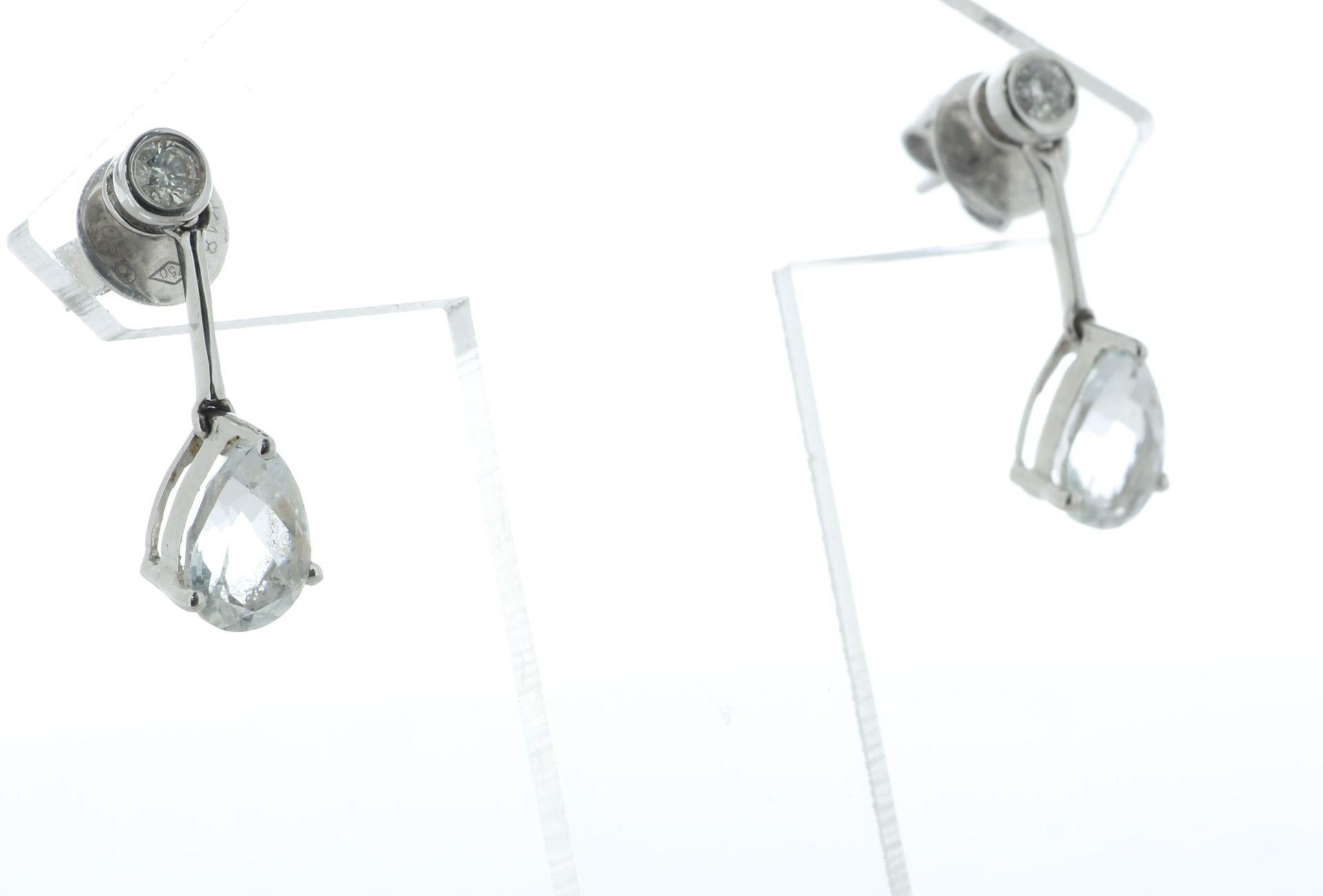 18ct White Gold Diamond And Aqua Marine Drop Earrings (AM1.36) 0.16 Carats - Image 5 of 6