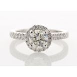 18ct White Gold Single Stone With Halo Setting Ring (1.01) 1.37 Carats