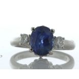 Platinum Oval Sapphire And Diamond Ring (S3.16) 0.37 Carats