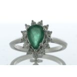 9ct White Gold Pear Cluster Diamond And Emerald Ring (E1.00) 0.50 Carats