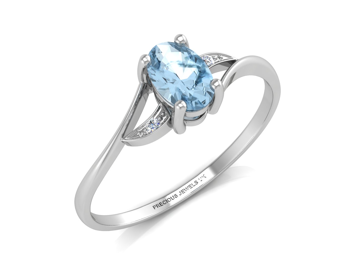 9ct White Gold Diamond And Blue Topaz Ring (BT0.58) 0.01 Carats