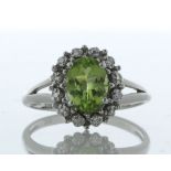 9ct White Gold Cluster Diamond And Peridot Ring (P1.50) 0.03 Carats