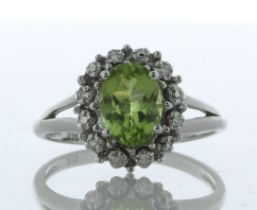 9ct White Gold Cluster Diamond And Peridot Ring (P1.50) 0.03 Carats