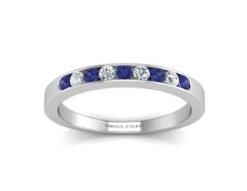 9ct White Gold Channel Set Semi Eternity Diamond & Sapphire Ring (S0.28) 0.12 Carats