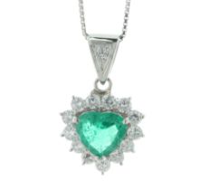 Platinum Diamond And Heart Shaped Emerald Pendant (E1.34) 0.87 Carats