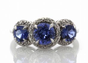 9ct White Gold Created Ceylon Sapphire And Diamond Ring (S2.21) 0.10 Carats