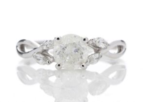 18ct White Gold Diamond Ring With Leaf Shoulders 1.07 Carats