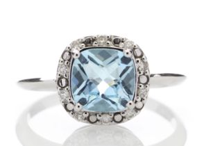 9ct White Gold Diamond And Blue Topaz Ring (BT1.79) 0.10 Carats