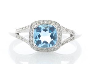 9ct White Gold Blue Topaz And Diamond Ring (BT1.15) 0.07 Carats