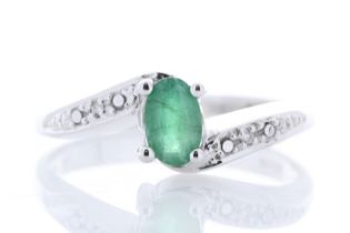 9ct White Gold Diamond And Emerald Ring (E 0.50) 0.01 Carats