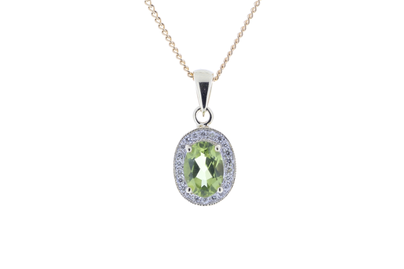 9ct Yellow Gold Diamond And Peridot Pendant (P 0.75) 0.11 Carats