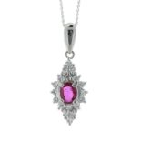 Platinum Oval Cluster Diamond And Ruby Pendant (R0.32) 0.27 Carats