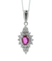 Platinum Oval Cluster Diamond And Ruby Pendant (R0.32) 0.27 Carats