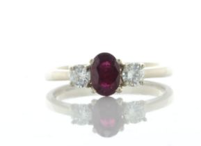 18ct Yellow Gold Three Stone Oval Cut Diamond And Ruby Ring (R0.51) 0.26 Carats